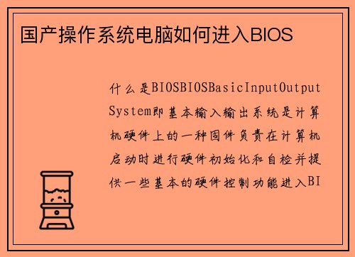 国产操作系统电脑如何进入BIOS